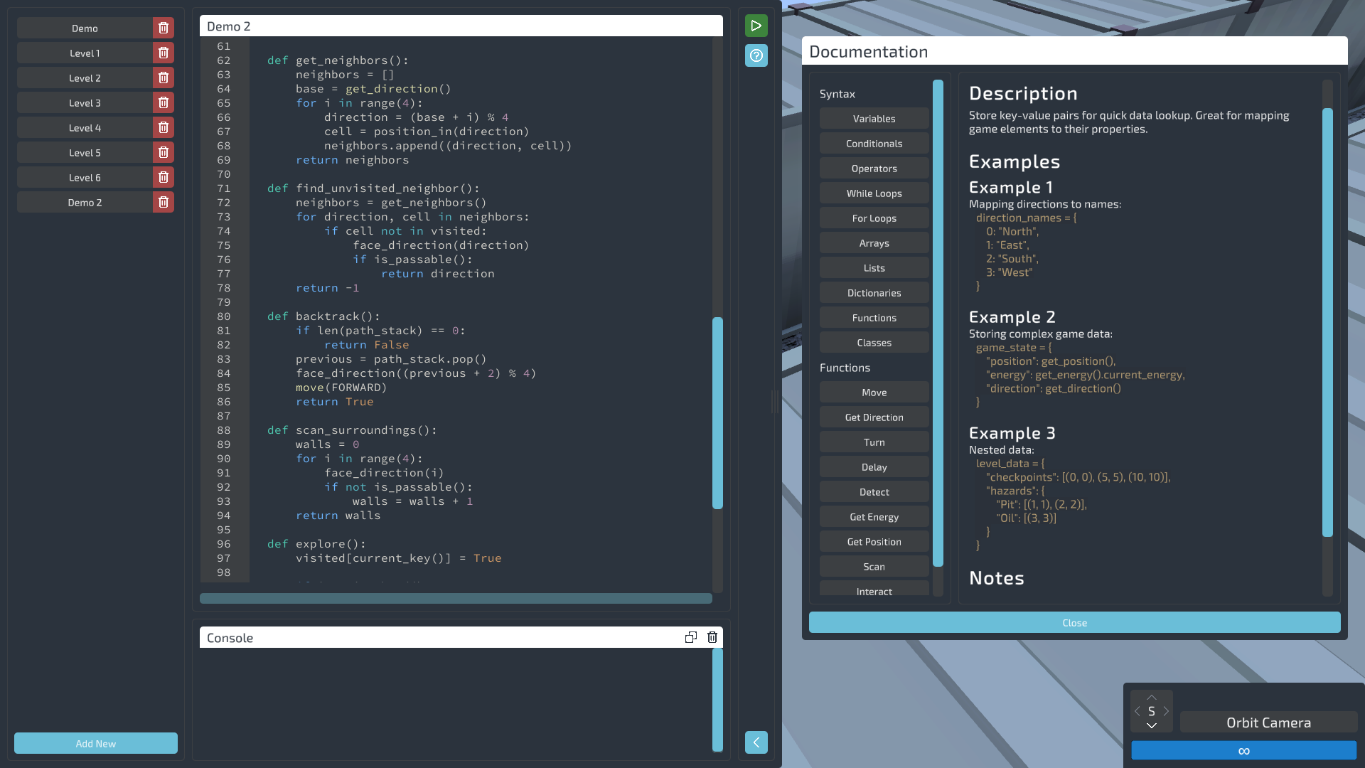 Droning On — code editor with documentation