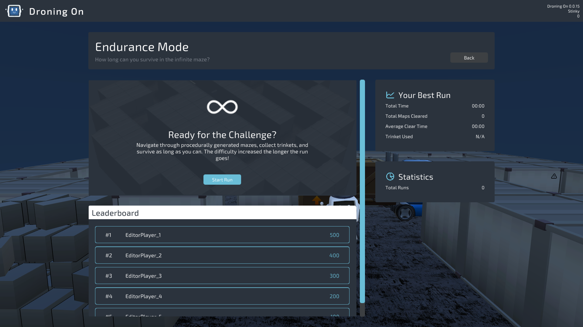 Endurance mode menu