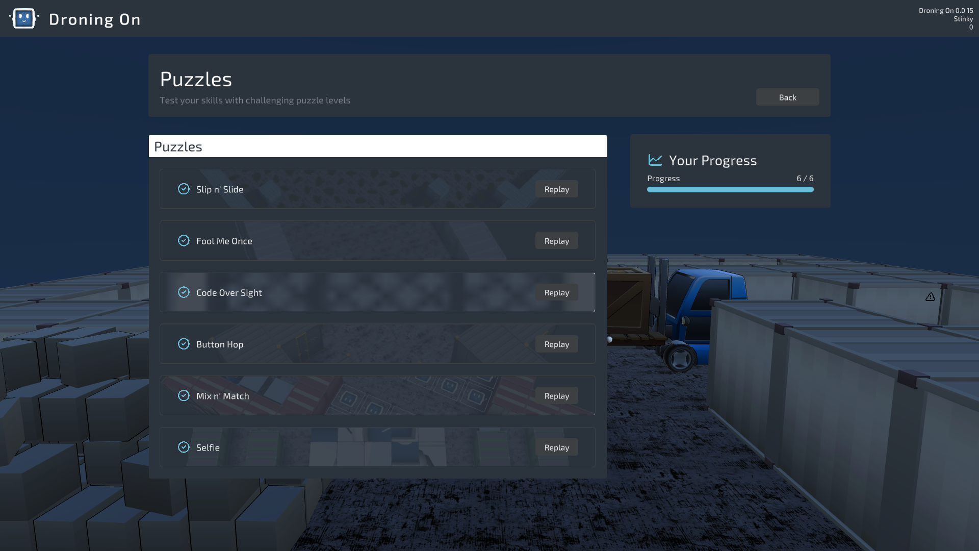 Puzzle mode menu